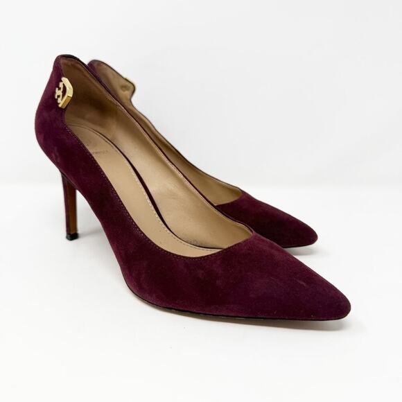Tory Burch Burgundy Suede Pointy Toe Pumps Women's Size 7 EUC Stiletto Heel - Picture 1 of 10